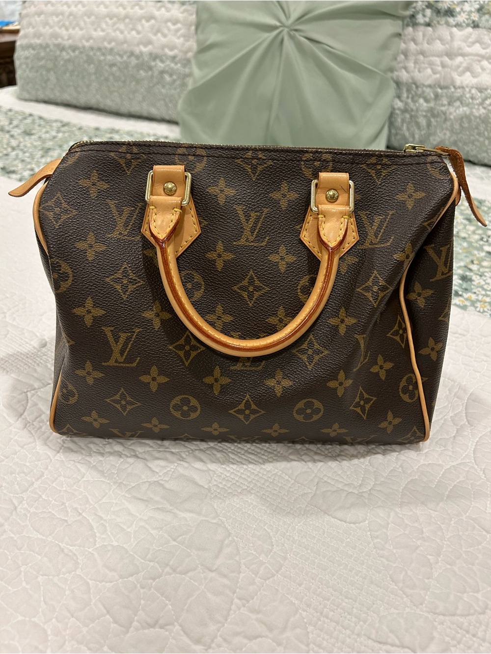 Louis Vuitton Speedy 25 Monogram Canvas Satchel - Brown with Tan Trim - Picture 15 of 15